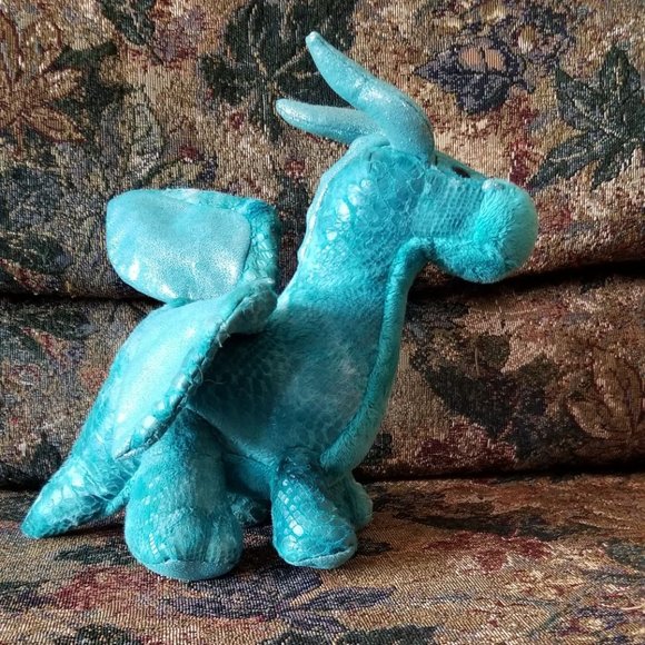 Green dragon with horns, M, soft toy, realistic looking collectible, by Gund - Picture 3 of 9